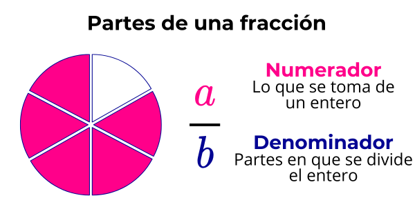 Las partes de una fracción son: Numerador y denominador